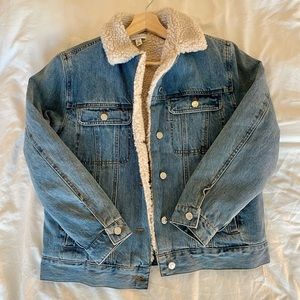 Topshop oversized shearling trucker jacket